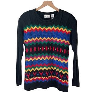 80s Vintage Womens Knit Sweater Size Small Colorful Maximalist Pride Rainbow